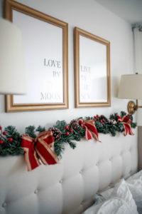 Blogger Sarah Lindner of The House of Sequins dressing up her bedroom in holiday and Christmas decor