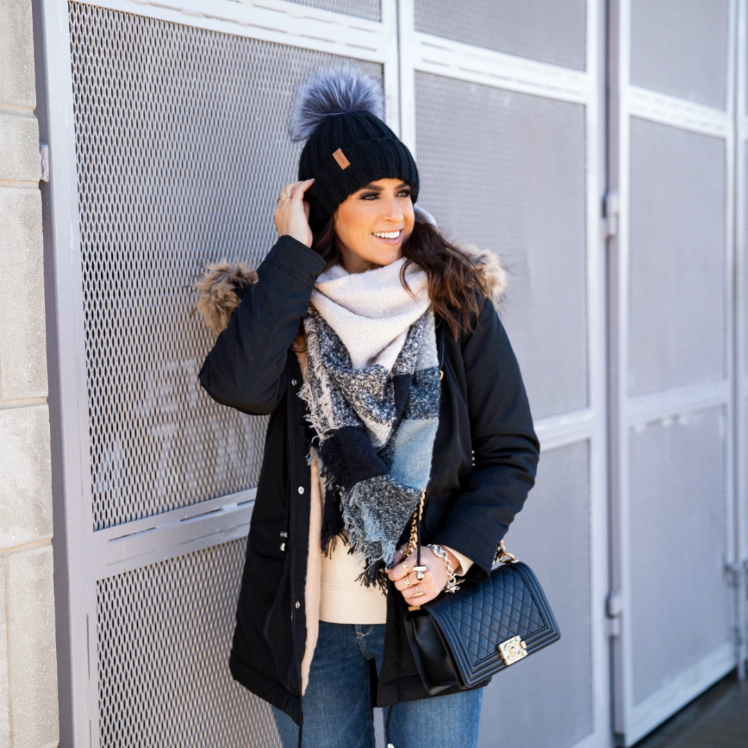 Blogger Sarah Lindner wearing Superdown Posh Faux Fur Parka from Revolve