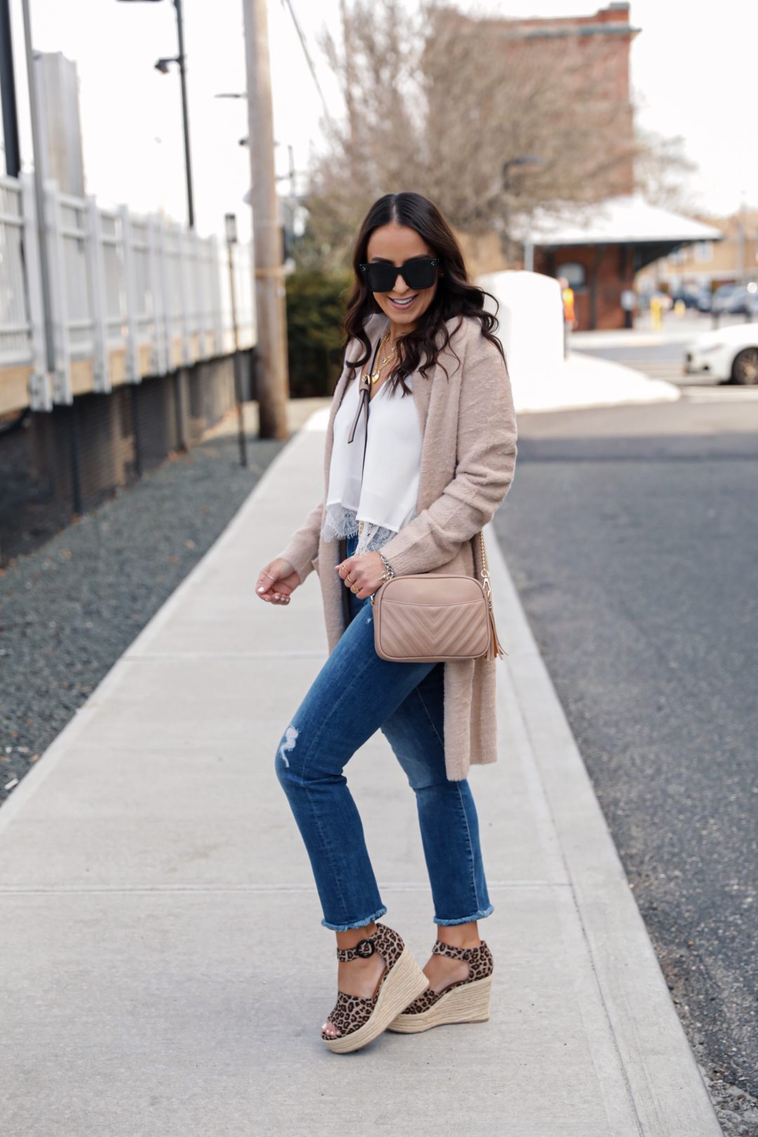 Blogger Sarah Lindner of The House of Sequins wearing denim from Amazon.