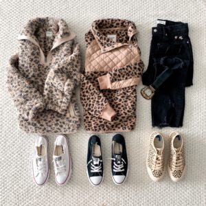 Blogger Sarah Lindner of The House of Sequins styling leopard print pieces from Abercrombie.