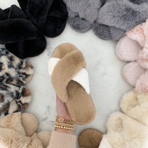 Blogger Sarah Lindner of The House of Sequins sharing cozy faux fur sippers.