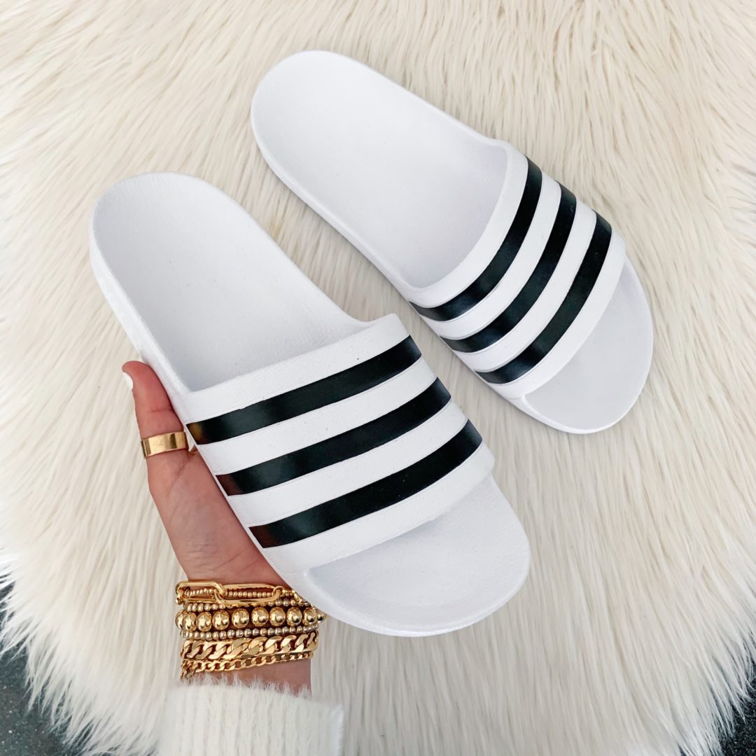 Blogger Sarah Lindner of The House of Sequins sharing Adidas footwear.