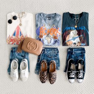 Blogger Sarah Lindner of the House of Sequins styling band tees from Urban Outfitters.