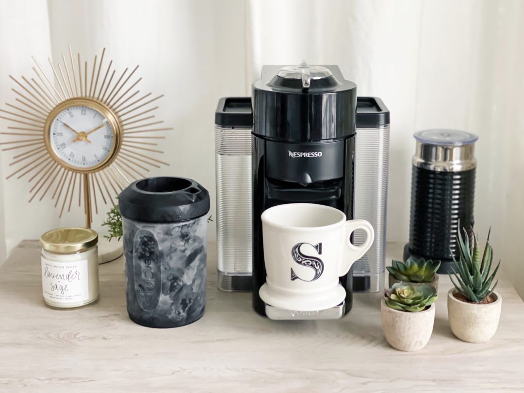 Blogger Sarah Lindner of The House of Sequins sharing the Nespresso Vertuo Coffeemaker and HyperChiller.