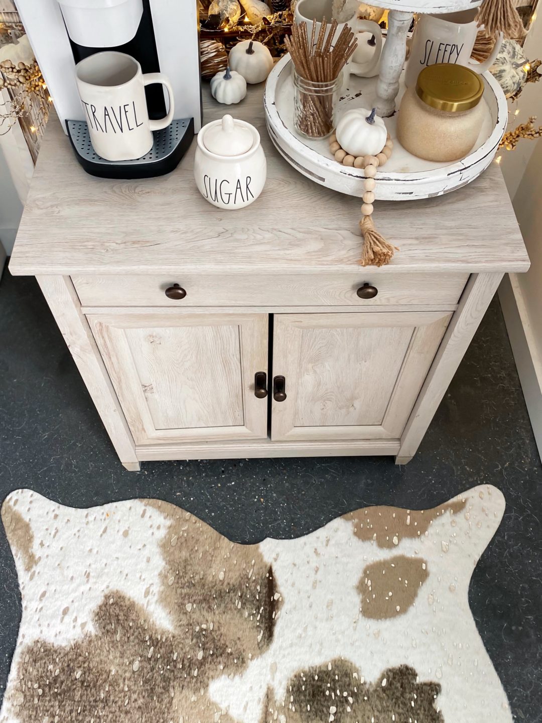 Blogger Sarah Lindner of The House of Sequins sharing coffee bar setup and accessories. 