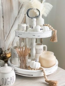 Blogger Sarah Lindner of The House of Sequins sharing coffee bar setup and accessories.