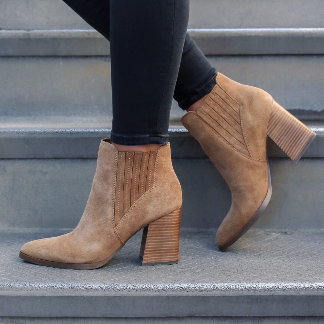 Blogger Sarah Lindner of The House of Sequins styling fall booties from DSW.
