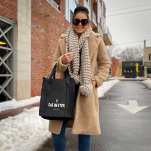 Blogger Sarah Lindner of The House of Sequins styling winter outfits.