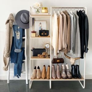 Blogger Sarah Lindner of The House of Sequins sharing wardrobe organization solutions.