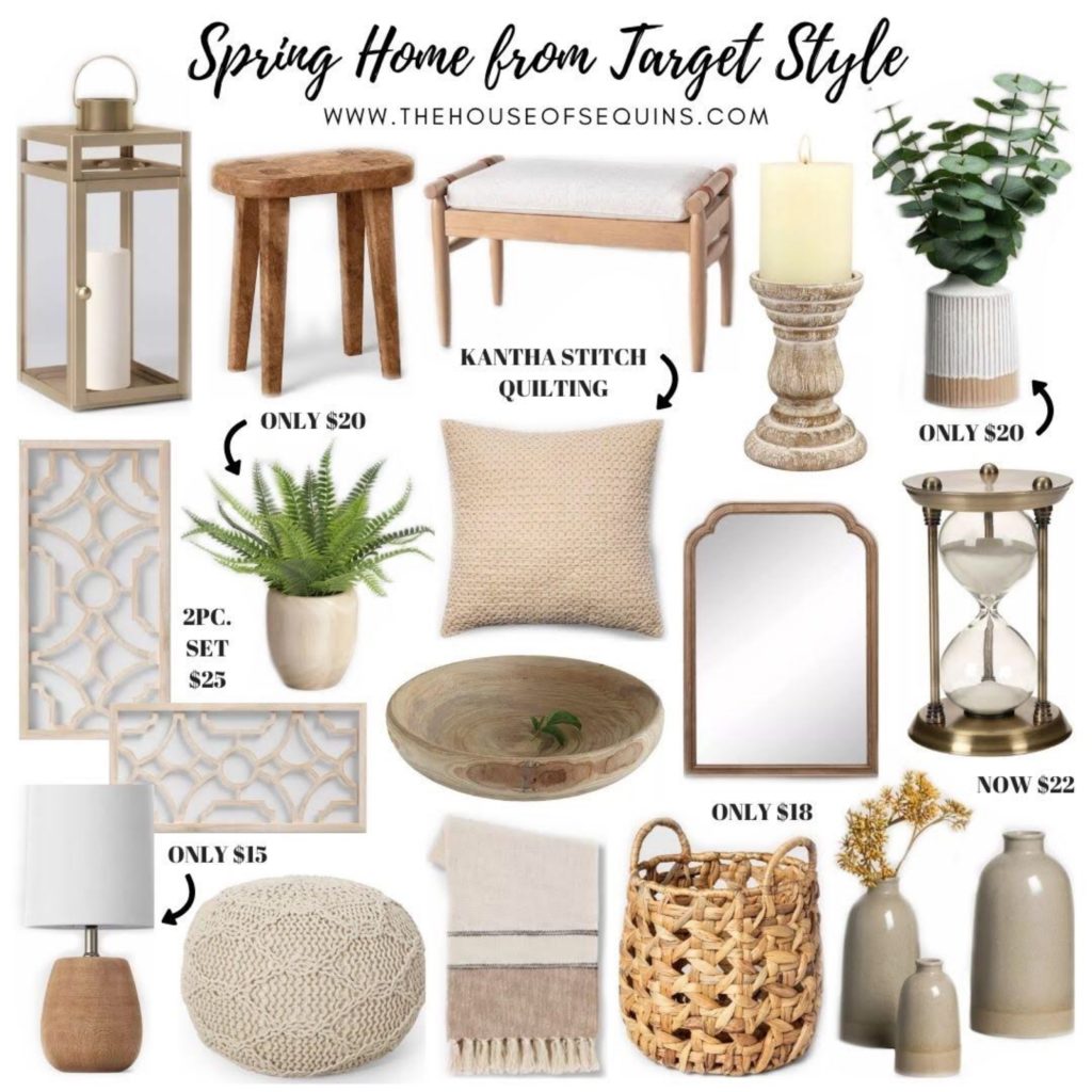 Blogger Sarah Lindner of the house of sequins Budget Friendly Spring Home Decor from walmart. Spring decor from target