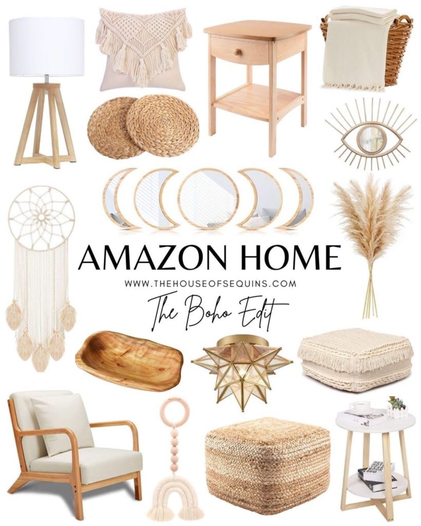 blogger sarah Lindner of the house of sequins rounding up boho amazon home finds