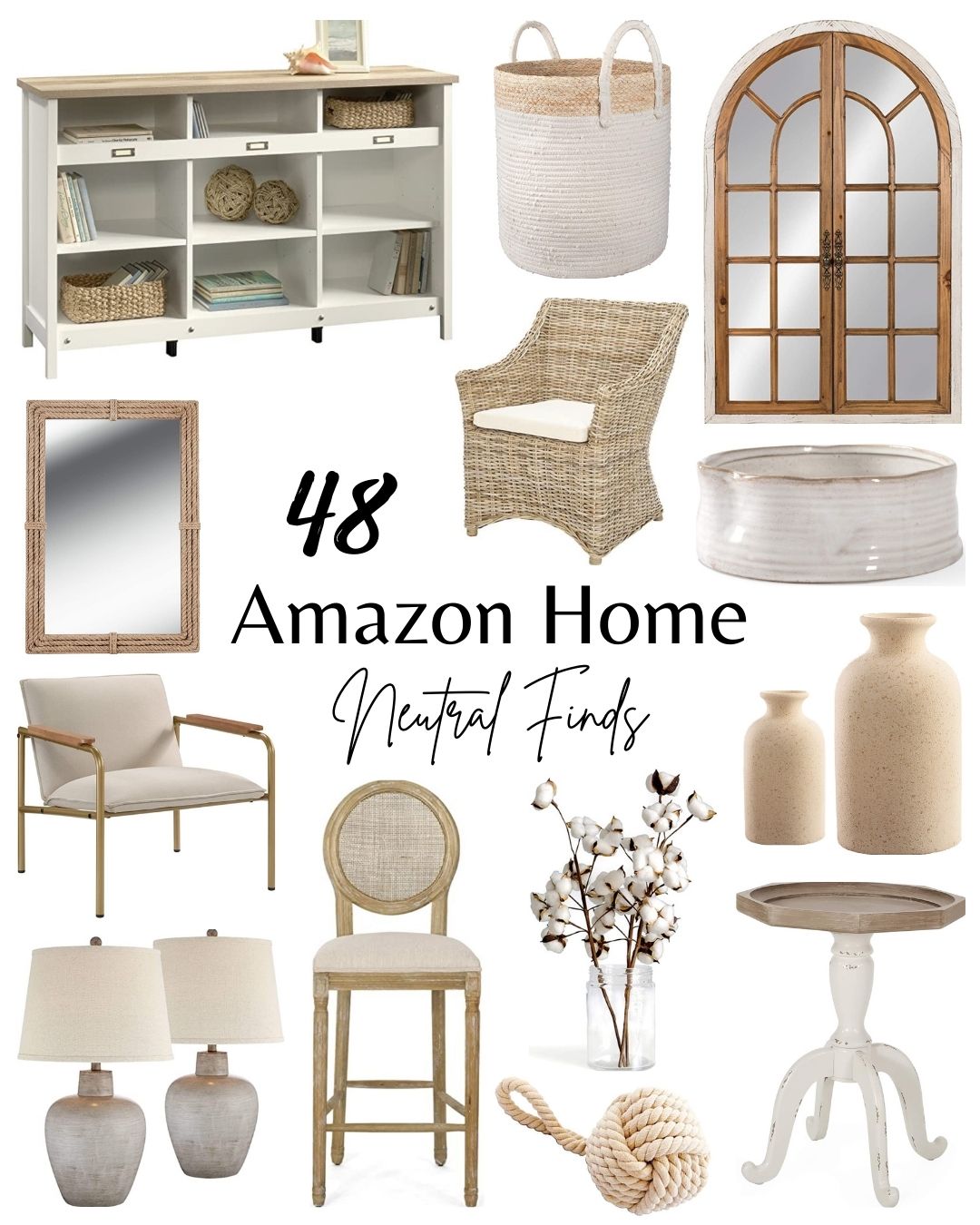Blogger Sarah Lindner of The House of Sequins sharing neutral home cottagecore and rustic decor from Amazon home. 