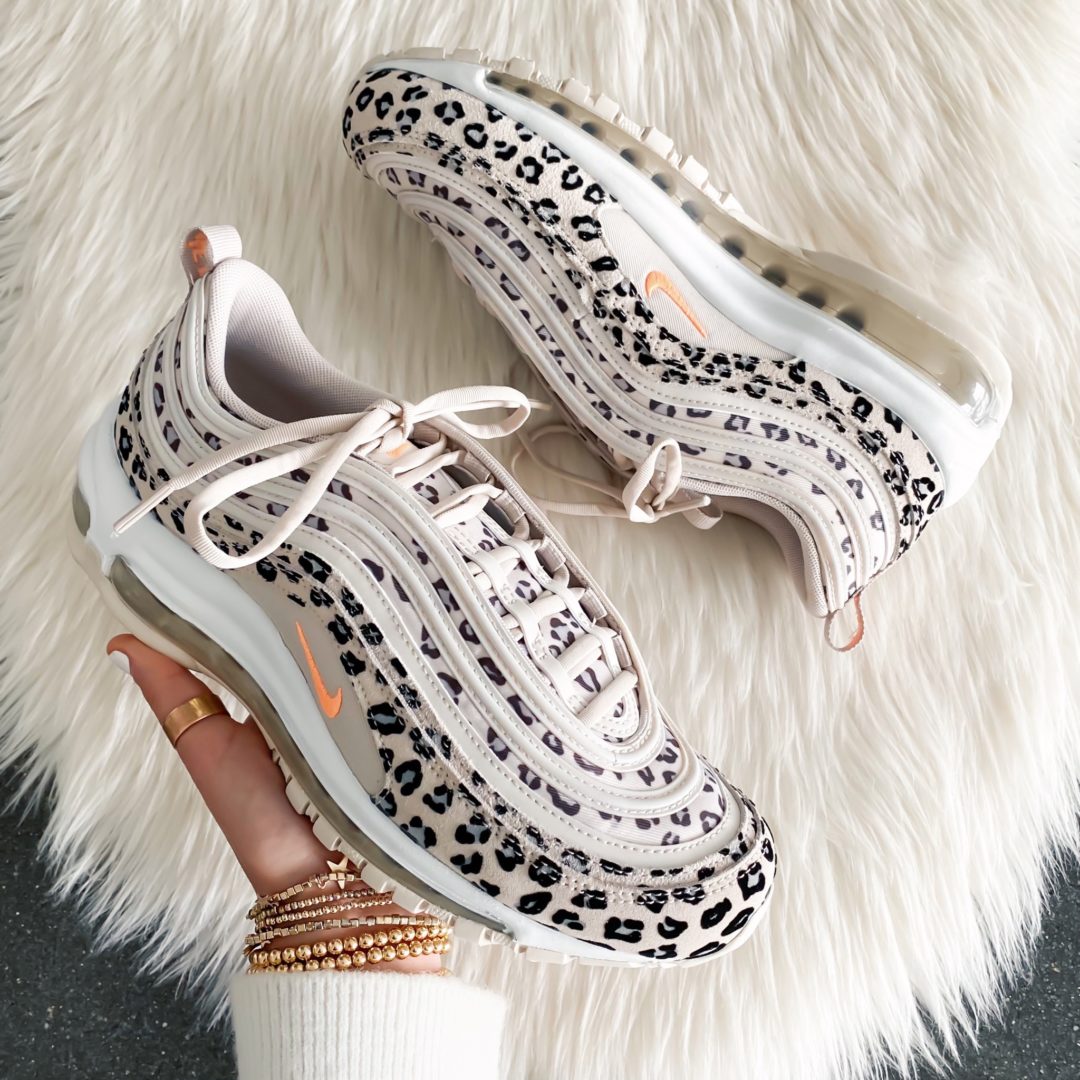 Blogger Sarah Lindner sharing Nike leopard sneakers.
