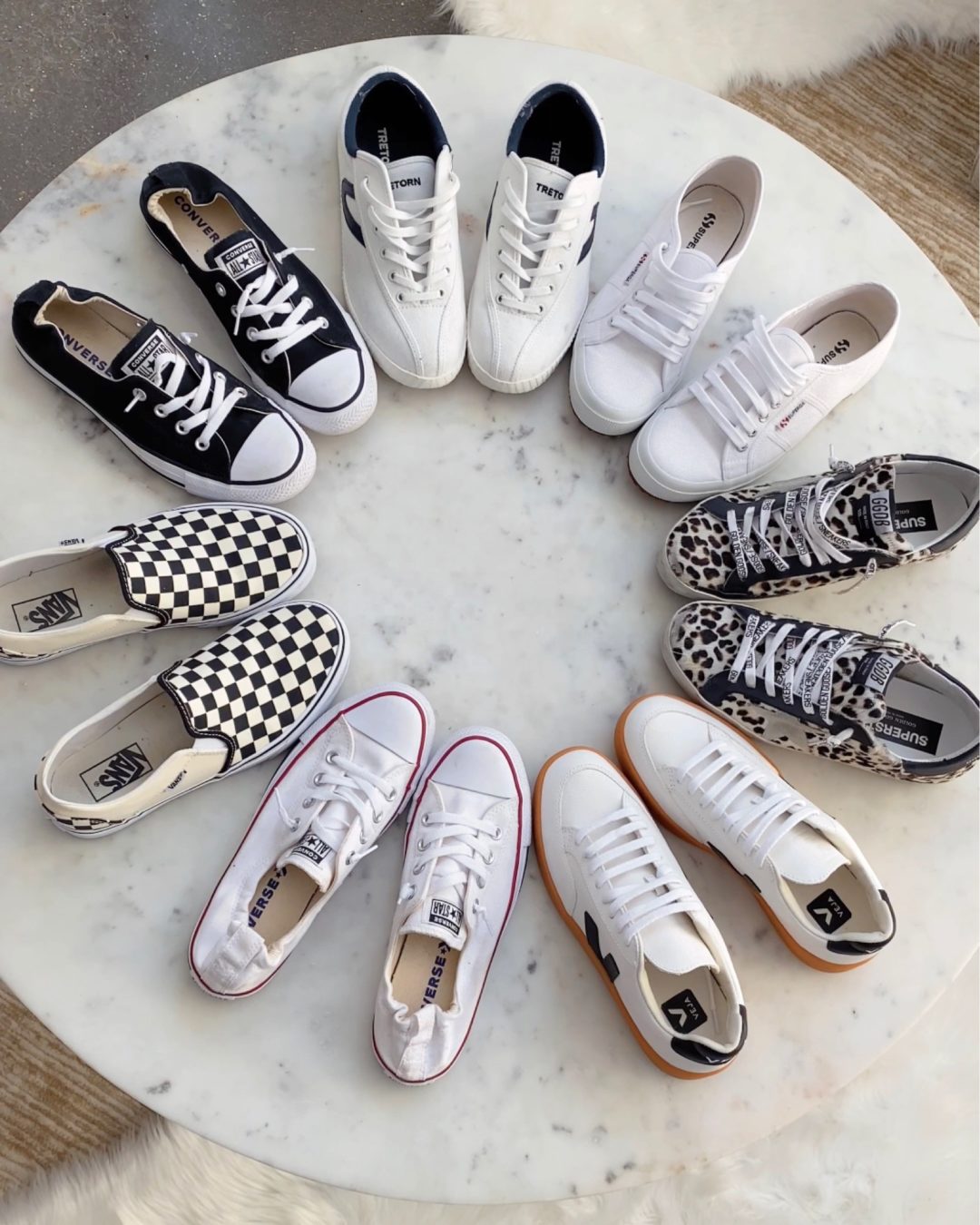 Blogger Sarah Lindner of The House of Sequins sharing Spring sneaker favorites.