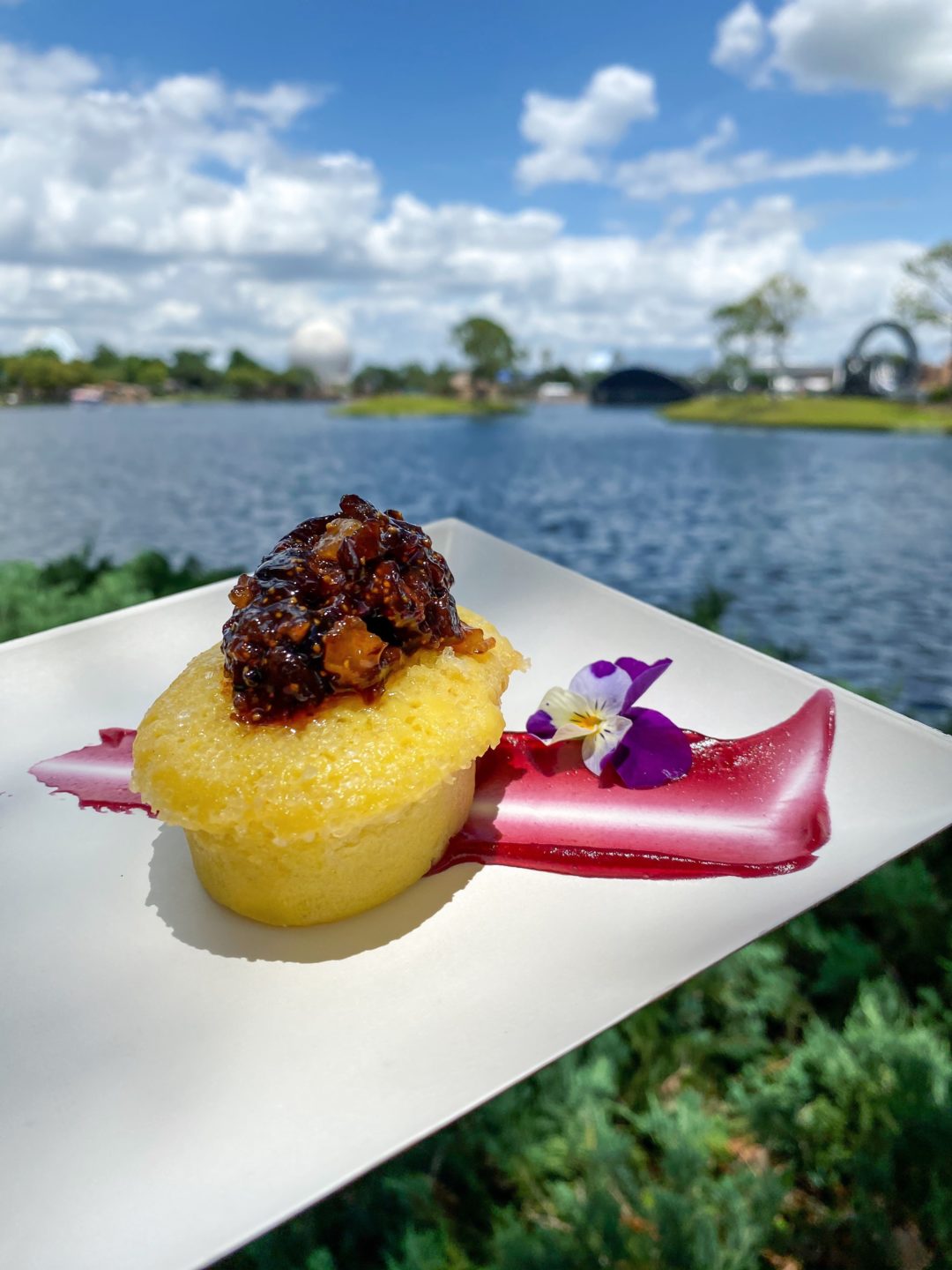 Blogger Sarah Lindner of The House of Sequins sharing Disney World Epcot International Flower and Garden Festival eats. 