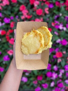 Blogger Sarah Lindner of The House of Sequins sharing Disney World Epcot International Flower and Garden Festival eats.