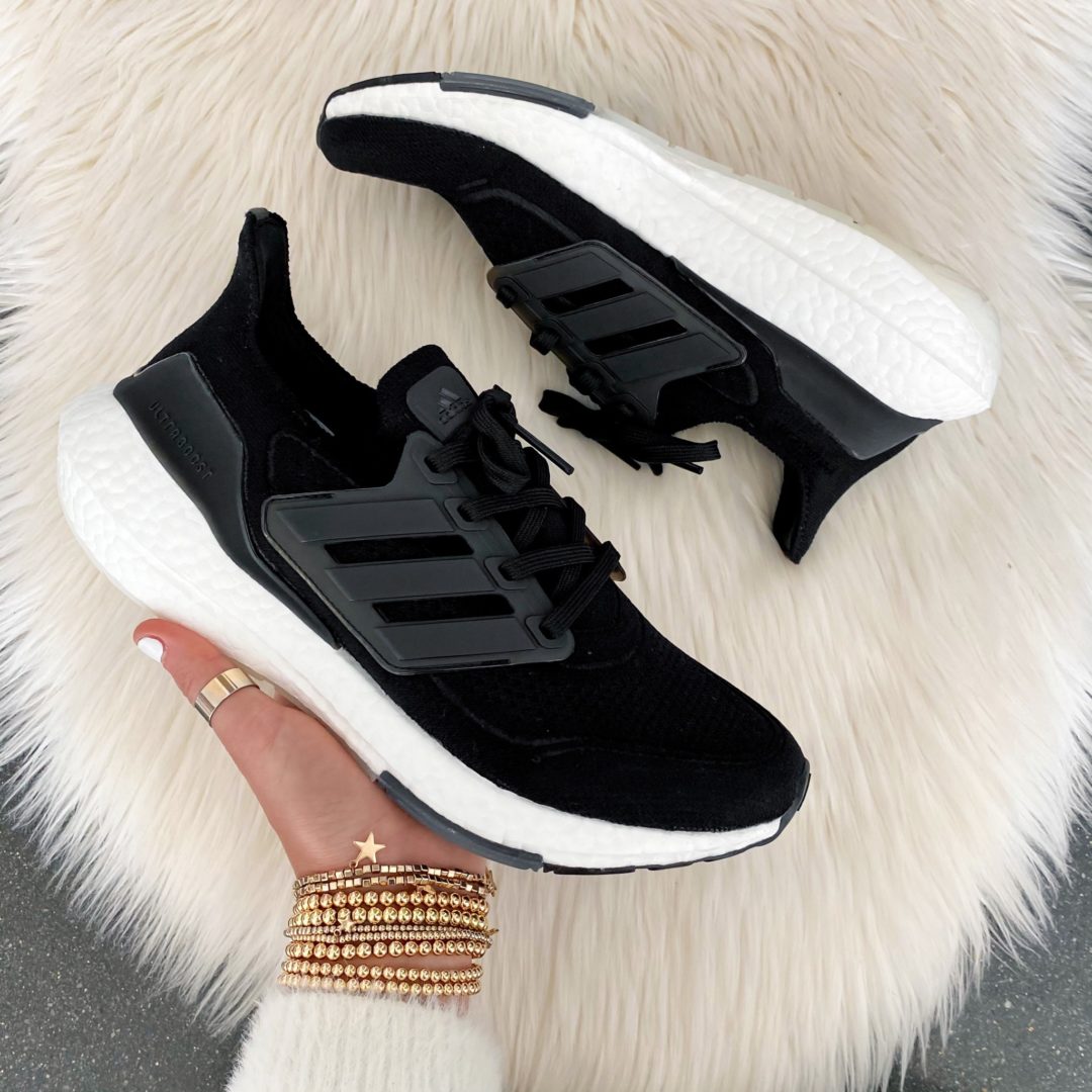 Sarah Lindner of The House of Sequins sharing new Adidas sneakers.