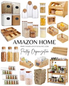 Blogger Sarah Lindner of The House of Sequins sharing Amazon home kitchen storage and organization finds.