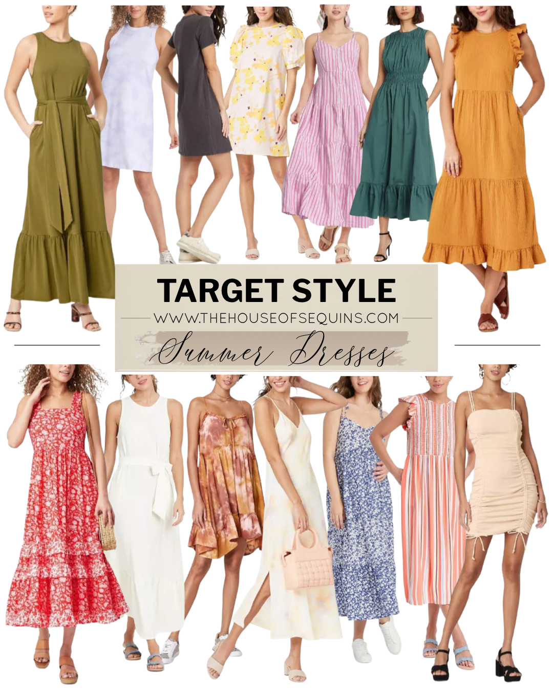 Blogger Sarah Lindner of The House of Sequins sharing budget friendly summer dresses and wedding guest looks.