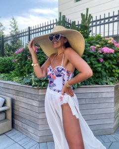 Blogger Sarah Lindner of The House of Sequins styling Amazon Fashion summer swimsuits.