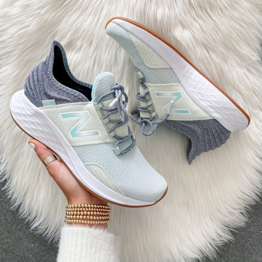 Blogger Sarah Lindner of The House of Sequins sharing Spring style New Balance sneakers. 