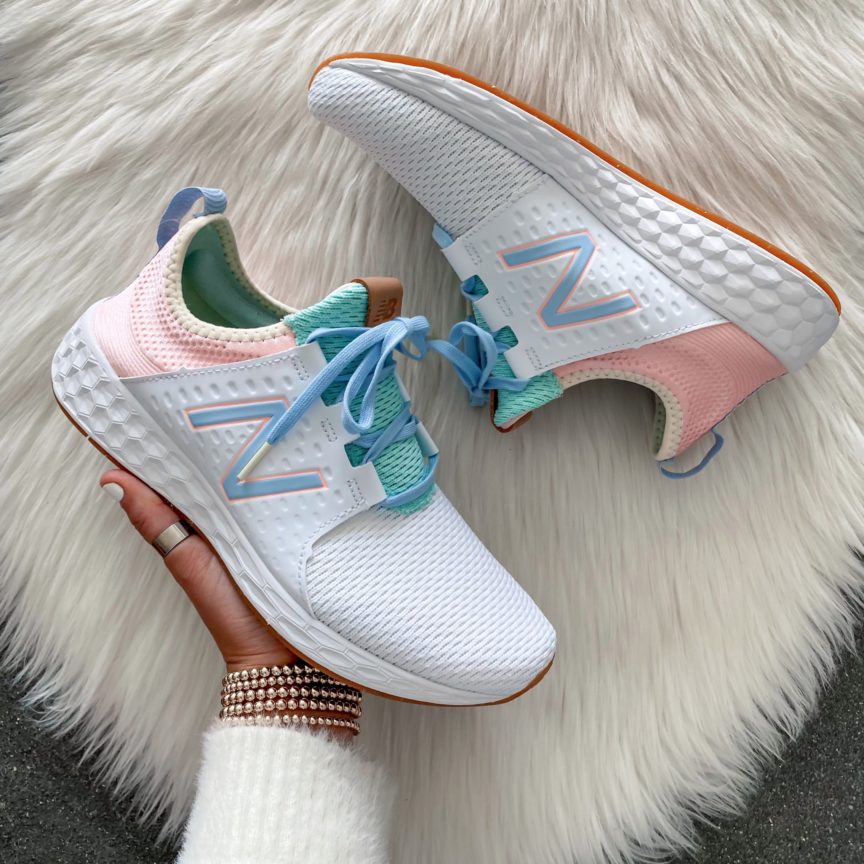 Blogger Sarah Lindner of The House of Sequins sharing Spring style New Balance sneakers.