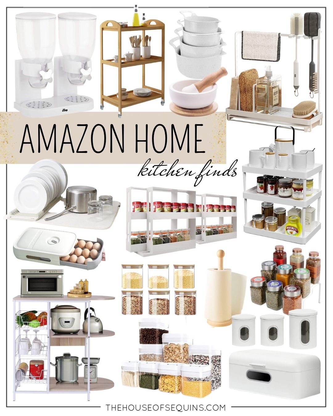 logger Sarah Lindner of The House of Sequins sharing Amazon home kitchen storage and organization finds. 