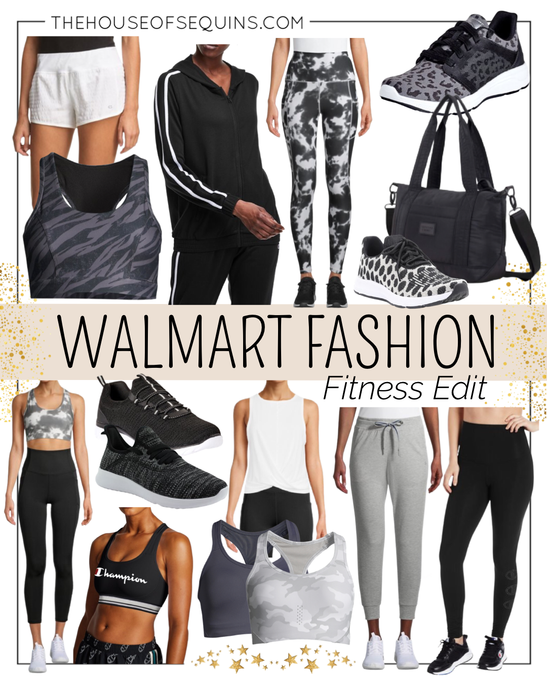 Blogger Sarah Lindner of The House of The House of Sequins sharing Walmart Fashion workout ooks.