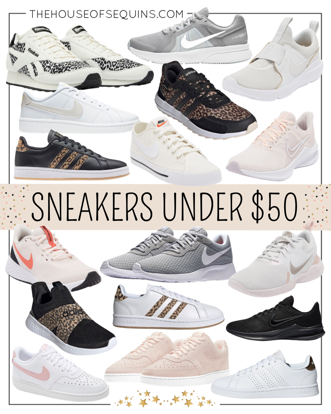 Blogger Sarah Lindner of The House of Sequins sharing sneakers under $50. 