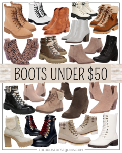 Blogger Sarah Lindner of The Houe of Sequins sharing Amazon Fashion and Walmart Fashion Fall boots under $50.