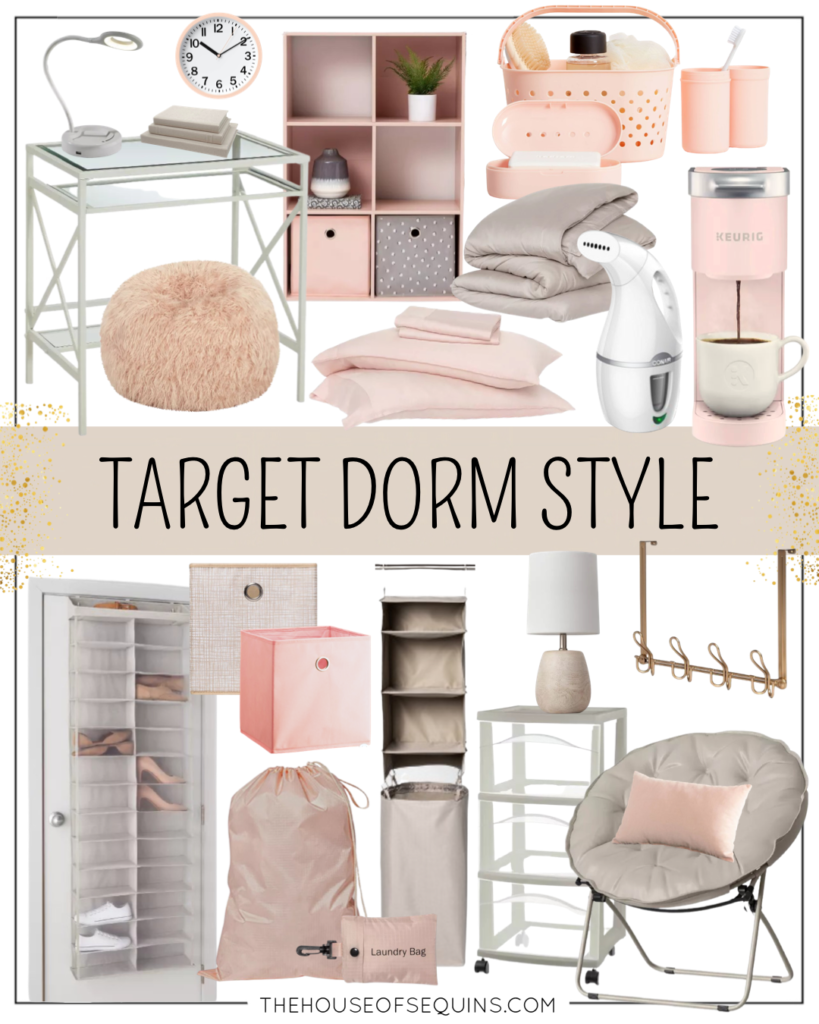 Blogger Sarah Lindner of The House of Sequins sharing college dorm essentials from Target Home.