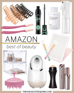 Blogger Sarah Lindner of The House of Sequins sharing Amazon beauty favorites.
