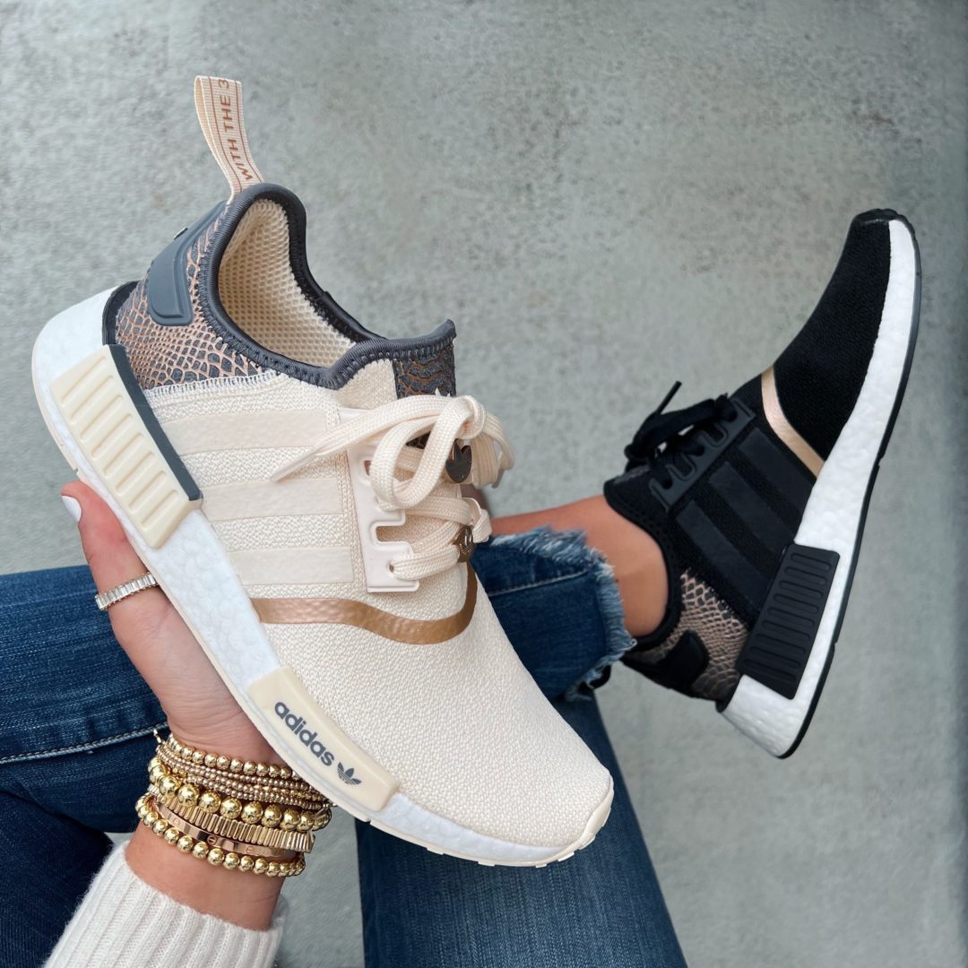 Blogger Sarah Lindner of The House of Sequins sharing Adidas sneakers.