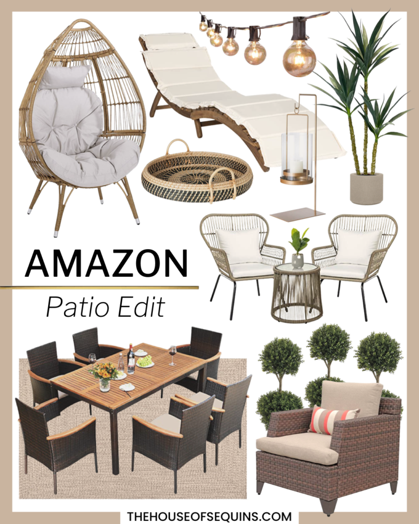 Blogger Sarah Lindner of The House of Sequins sharing Amazon home patio finds.