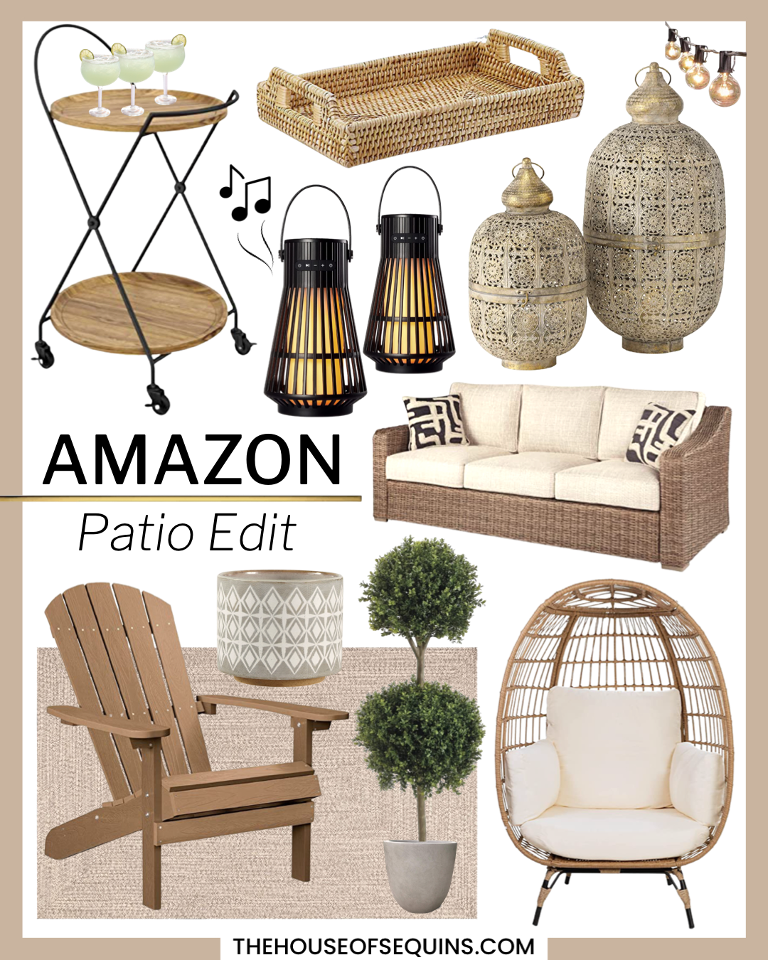 Blogger Sarah Lindner of The House of Sequins sharing Amazon home patio finds. 
