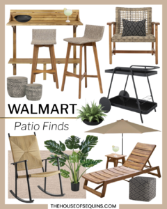 Blogger Sarah Lindner of The House of Sequins sharing Walmart home patio finds.