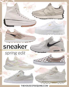Blogger Sarah Lindner of The House of Sequins sharing Spring sneaker favorites.