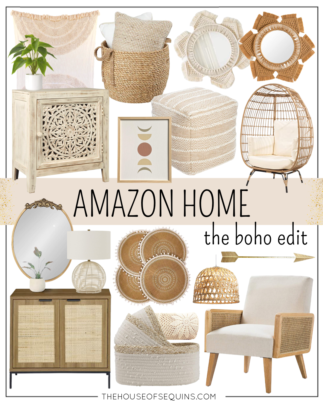 Blogger Sarah Lindner of The House of Sequins sharing Boho Decor from Amazon Home.