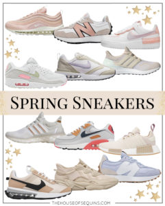Blogger Sarah Lindner of The House of Sequins sharing spring sneaker new arrivals.