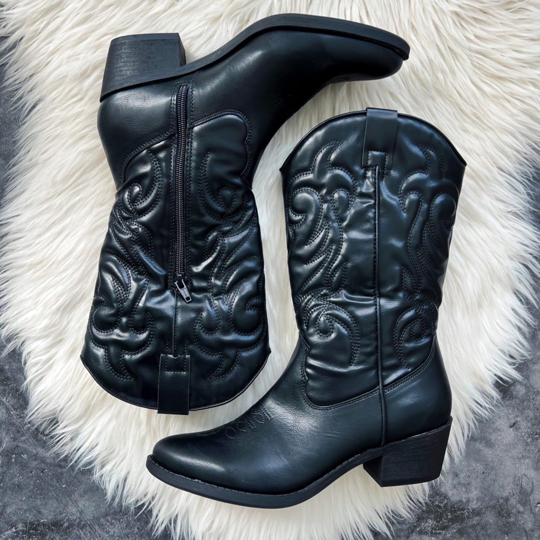 Blogger Sarah Lindner of The House of Sequins sharing Walmart Fashion fall boots.