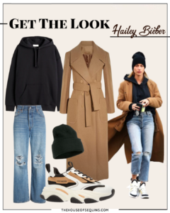Blogger Sarah Lindner of The House of Sequins sharing Hailey Bieber inspired looks for less.