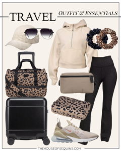 Blogger Sarah Lindner of The House of Sequins styling Travel looks and sharing travel essentials.
