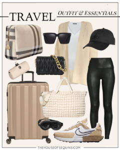 Blogger Sarah Lindner of The House of Sequins styling Travel looks and sharing travel essentials.