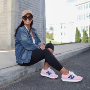 Blogger Sarah Lindner of The House of Sequins styling New Balance Sneakers.
