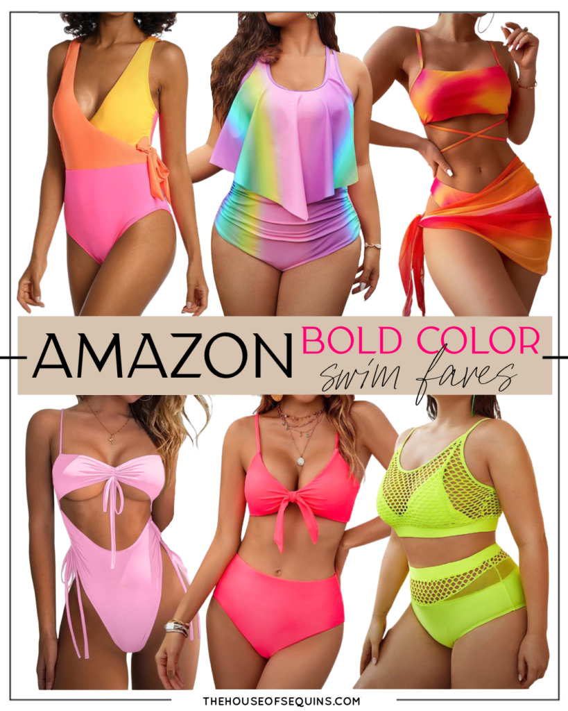 Blogger Sarah Lindner of The House of Sequins sharing Amazon swimsuits.