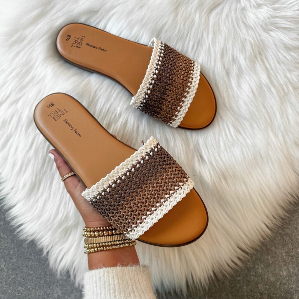Blogger Sarah Lindner of The House of Sequins sharing Walmart Fashion sandals.