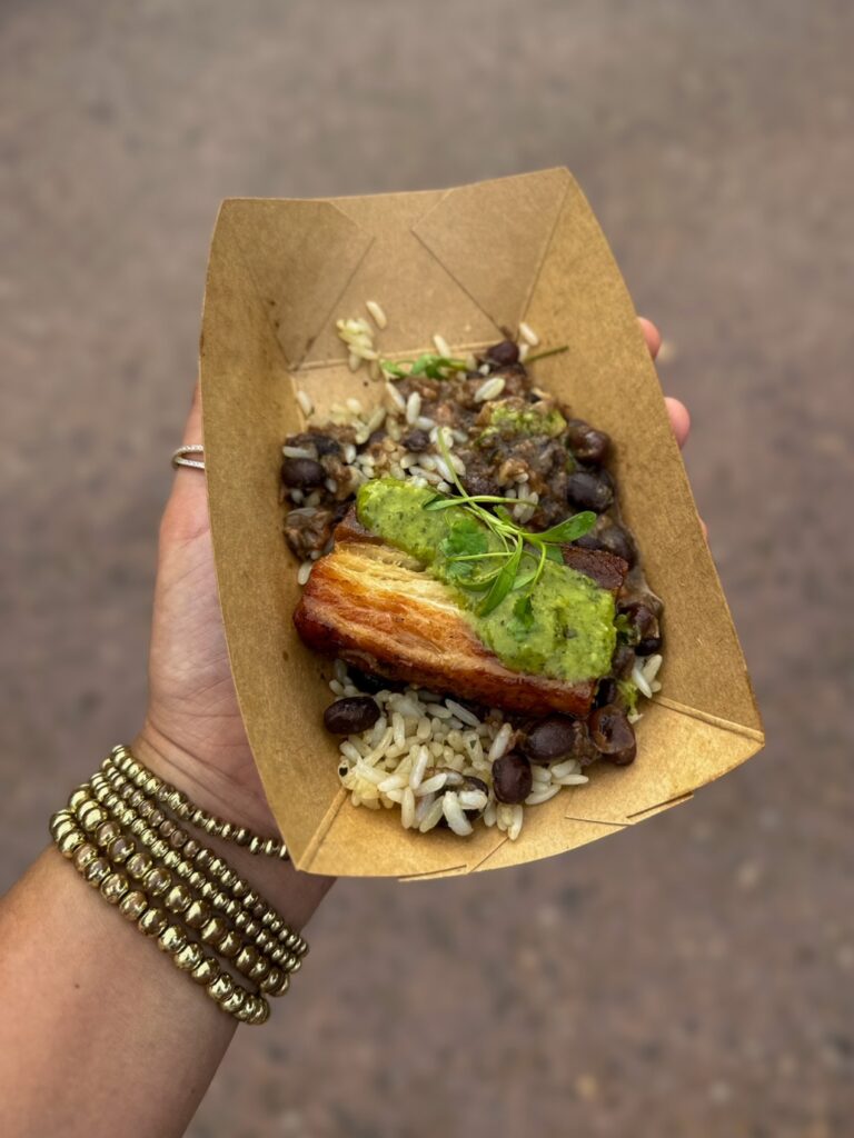 Blogger Sarah Lindner of The House of Sequins sharing Disney Food and Wine Festival eats.